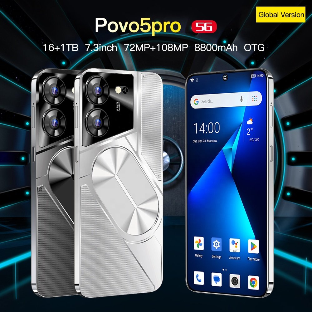 Original New Mobile phones Unlocked 5G smartphone povo 5 pro 16TB+1TB Android 13 Deca Core Dual Card Cellphone